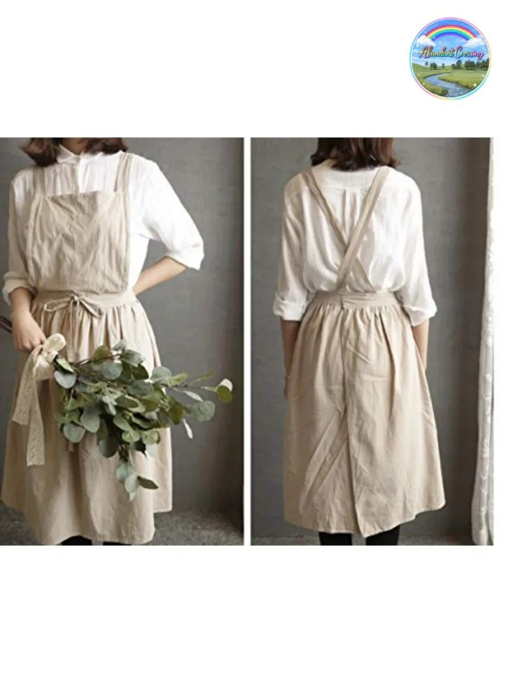 Cross Back Apron Dress with Pockets for Gardening Kitchen Artist Smock